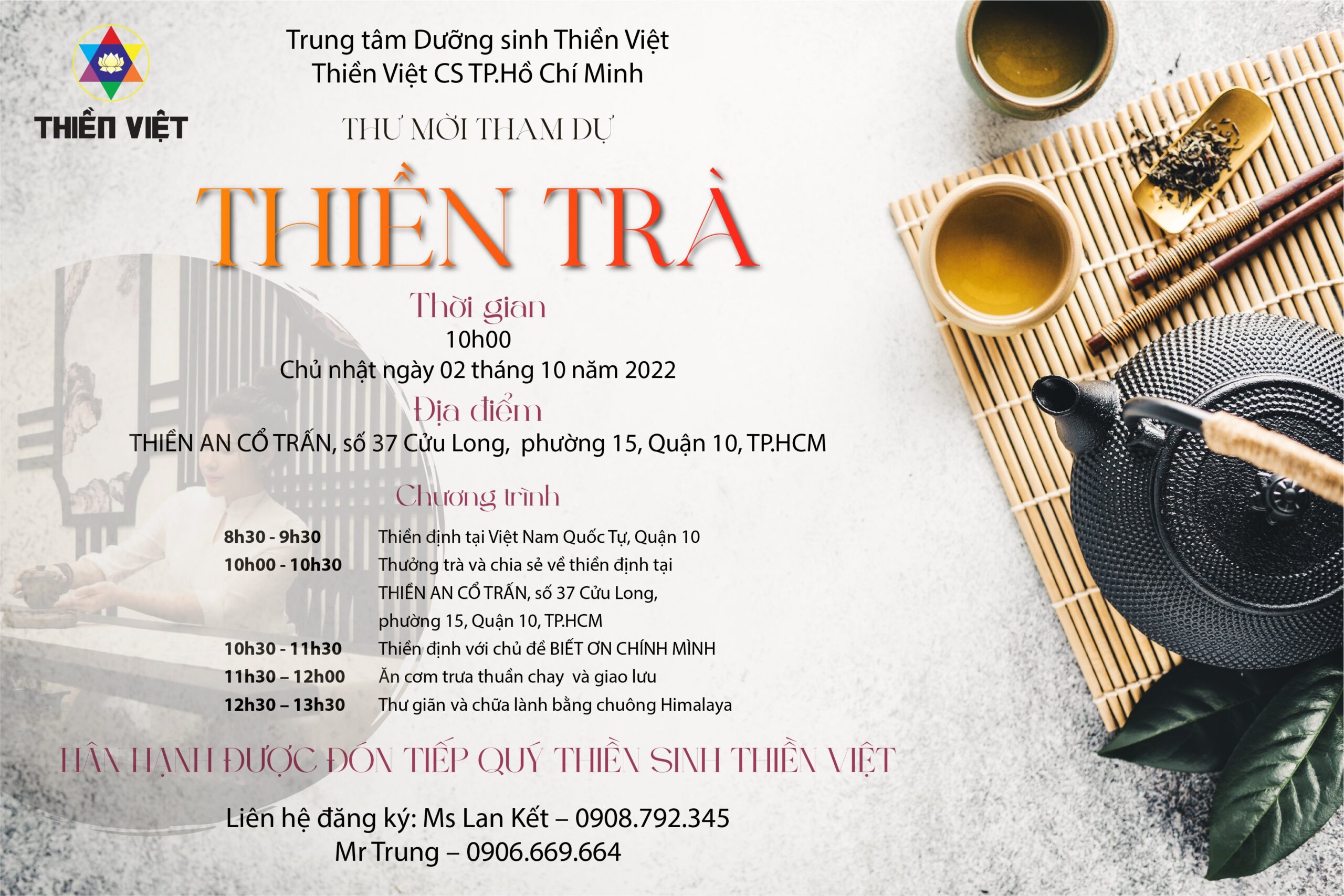 THƯ MỜI THIỀN TRÀ NGÀY 02-10-2022 TẠI CƠ SỞ THIỀN VIỆT TP.HCM