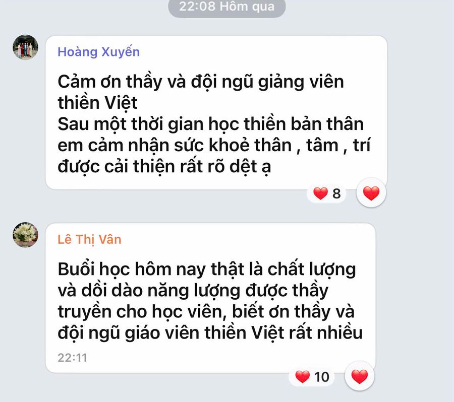 Cảm nhận học viên Thiền Việt – Hoàng Xuyến & Lê Thị Vân