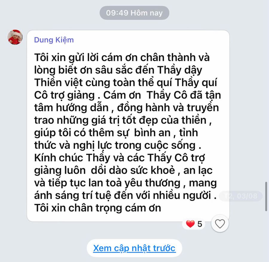 Cảm nhận học viên Thiền Việt – Dung Kiệm